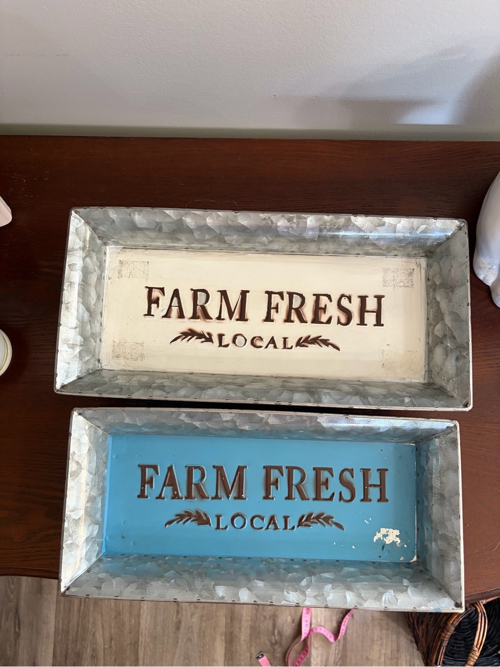 Farm Fresh Local Metal Trays - White & Blue
